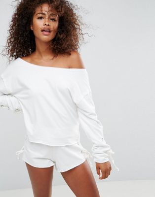 【あす楽】ディテール エイソス レース ショルダー ラウンジ オフ レースアップ asos lounge off shoulder sweat with lace up detail ナイトウエア 下着 インナー レディースナイトウエア ル…