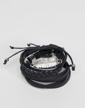 エイソス ASOS ブレスレット レザー 男性用 パック メンズジュエリー ジュエリー メンズ 黒 フェザー ブラック 【 BLACK LEATHER AND PLAITED BRACELET PACK WITH FEATHER 】