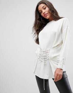 エイソス ASOS トップ コルセット ディテール アイボリー レディース 女性用 カットソー Tシャツ 【 TOP WITH CORSET DETAIL IVORY 】