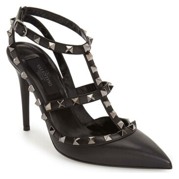 ノワール ポンプ 黒 ブラック レザー シューズ レディース靴 靴 パンプス 【 PUMP BLACK VALENTINO GARAVANI NOIR ROCKSTUD TSTRAP LEATHER 】