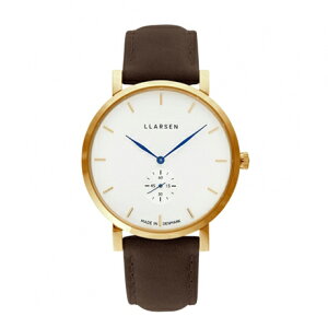 商品画像：Watch Concierge Fortune Squareで人気のLLARSEN 2019AWコレクション NIKOLAJ (LW43) Gold with Wood leather strap / Blue hands Made in Denmark 正規輸入代理店 エルラーセン 北欧 デンマーク 上質 上品 デザイン ミニマル シンプル ベーシック ギフト ペアモデル ペアウォッチ