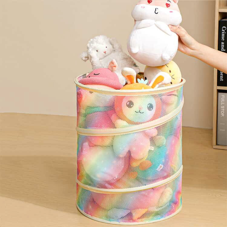 ぬいぐるみ収納 小物入れ ケース おもちゃ収納 カゴ 洗濯物入れ 軽量 ぬいぐるみ収納 ランドリーバスケット ランドス バスケット 収納 洗濯かご かわいい メッシュ コンパクト 衣類 整理整頓 防塵 [3]