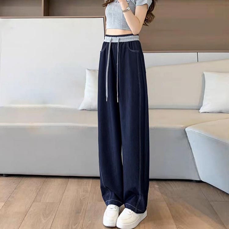 ボトムス パンツ ロングパンツ レディース ジーパン ウエストゴム デニム ゆったり 美脚 ストレート デニム ワイドパンツ Gパン ジーンズ 体型カバー カジュアル