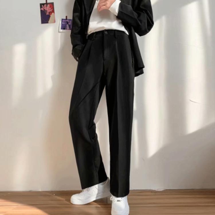 春夏用 無地 シワになりにくい カジュアルパンツ 接触冷感 メンズ 通気 シンプル スーツパンツ スラックス ビジネスパンツ 通勤 通学 大きいサイズ オールシーズン ブラック グレー