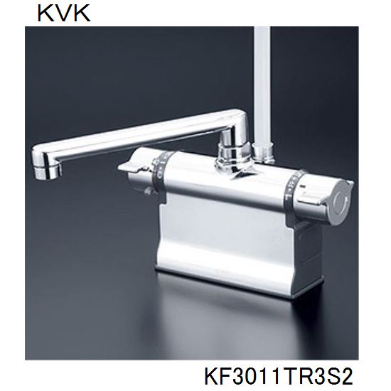 乐天商城 - KVK 浴室用 KF3011TR3S2 デッキ形サーモスタット式シャワー　300mmパイプ付