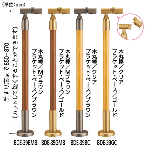 手すり手すり支柱室内用遮断機式マツ六BAUHAUS遮断機式受側支柱木製タイプBDE-39GMBMブラウン+ゴールド