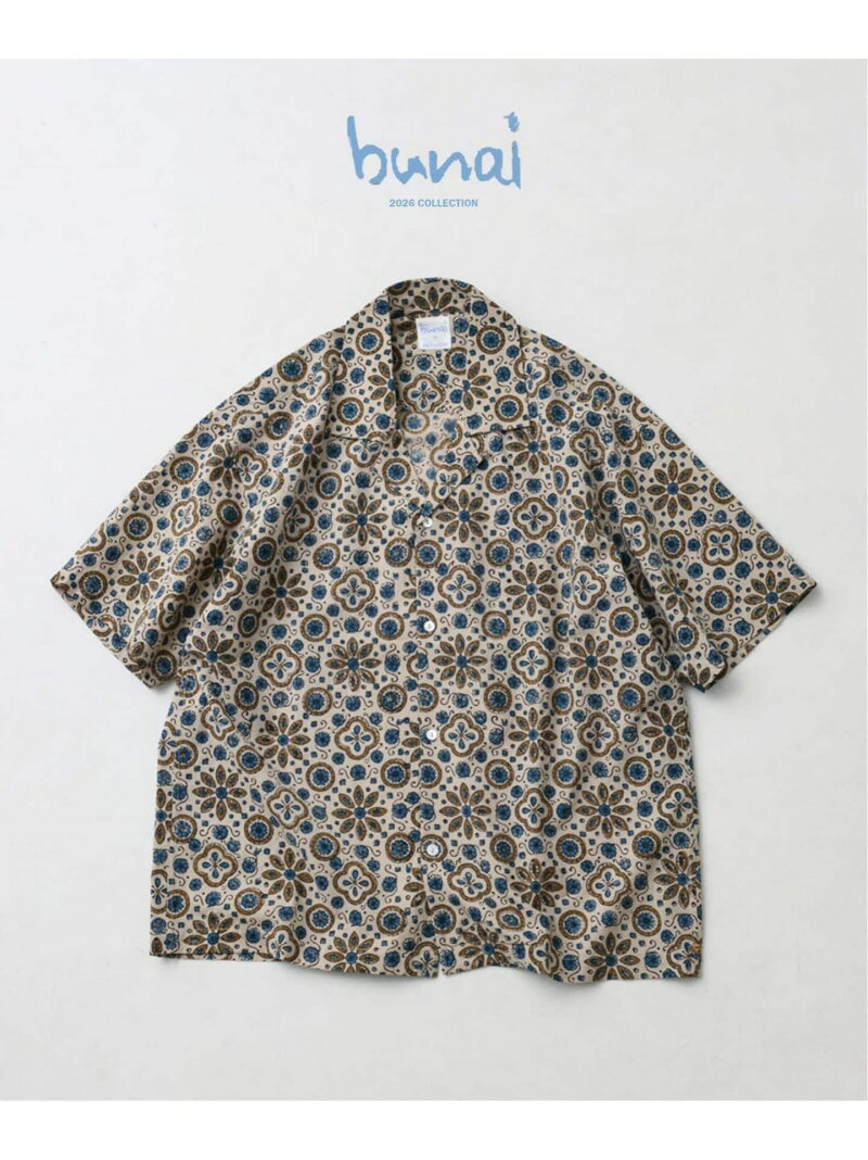 bunai / ブナイ 別注 アジュラク プリント オープンカラー半袖シャツ JOURNAL STANDARD relume ジャーナル スタンダード レリューム トップス シャツ・ブラウス ネイビー レッド ベージュ ブラック【送料無料】[Rakuten Fashion]