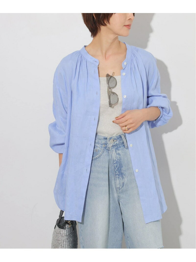 【SALE／20%OFF】カラーリネンギャザーブラウス JOURNAL STANDARD relume ジャーナル スタンダード レリューム トップス シャツ・ブラウス ホワイト ブルー【RBA_E】【送料無料】[Rakuten Fashion]のサムネイル