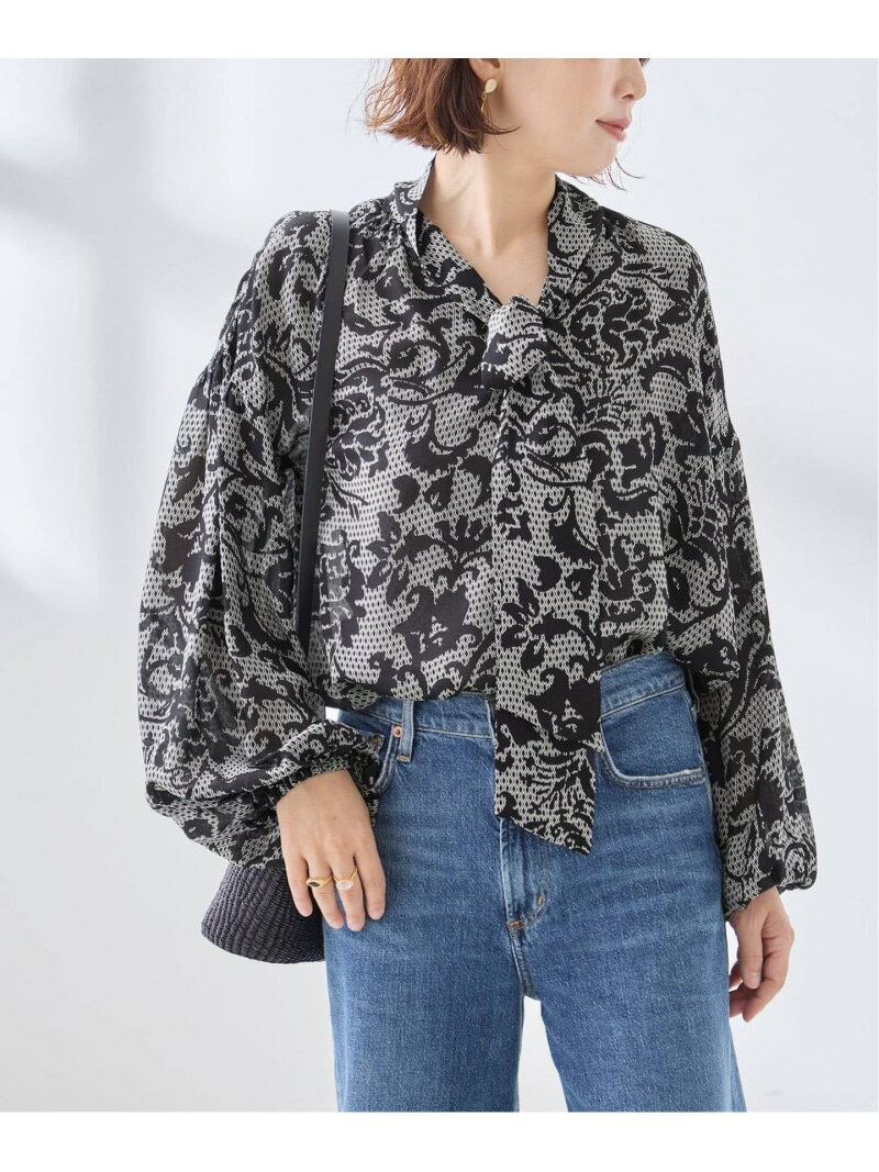 《予約》IPEKERフラワー/無地 ボウタイブラウス JOURNAL STANDARD L'ESSAGE ジャーナルスタンダード レサージュ トップス シャツ・ブラウス ブラック ブラウン*