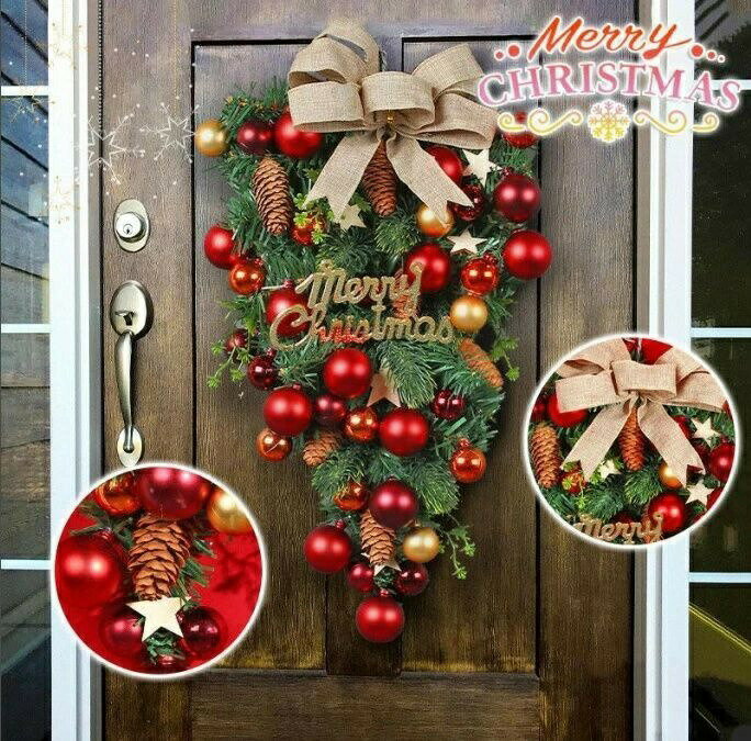 クリスマスリース クリスマス飾り付け 玄関ドア 花 フラワーリース 造花 花輪 ガーデニング 装飾 お店 ..