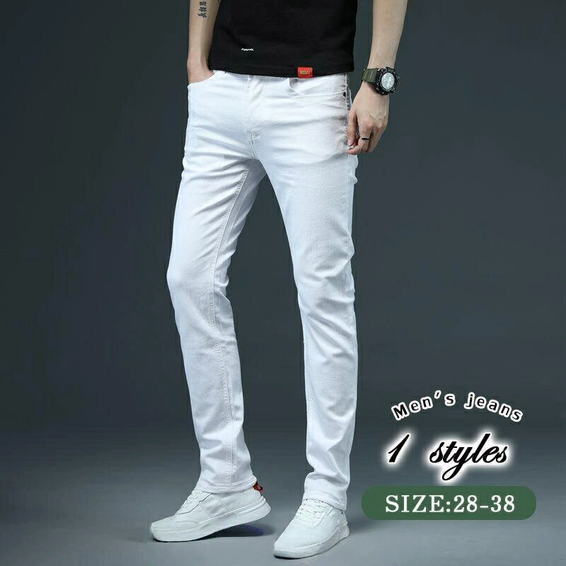 スキニーデニム ホワイトジーンズ メンズ デニムパンツ ジーンズ ストレッチ ビジネス ホワイト 白 ズボン 春 秋 冬