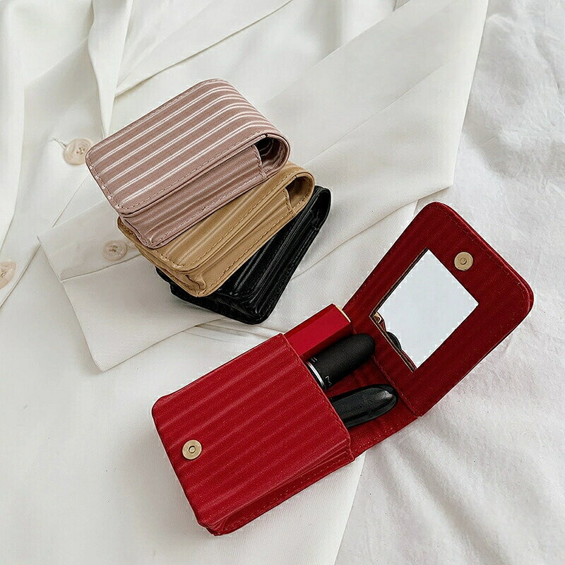 送料無料 バッグ 鏡付けリップ収納ケース 小銭入れ 口紅ケース ミラー付き リップ ポーチ 実用 携帯便..