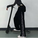2色 パンツ レディース ワイド カジュアル ヒョウレオパード ボトムス ズボン かっこいい クール ルーズ マニッシュ ハイウエスト モノトーン 黒 ブラック...