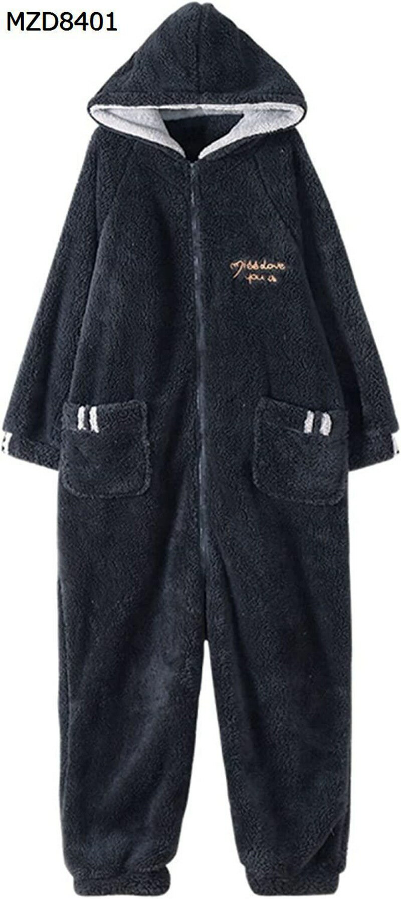 パジャマ 冬 連体服 フランネル ロンパース パジャマ ルームウェア ふわふわ 男 防寒着 寝間着 フード付きロンパース 長袖 暖かい 大人 ジッパー式ナイトガウン カジュアル もこもこ 厚手 部屋着 寝間着 ワンピース ネイビー