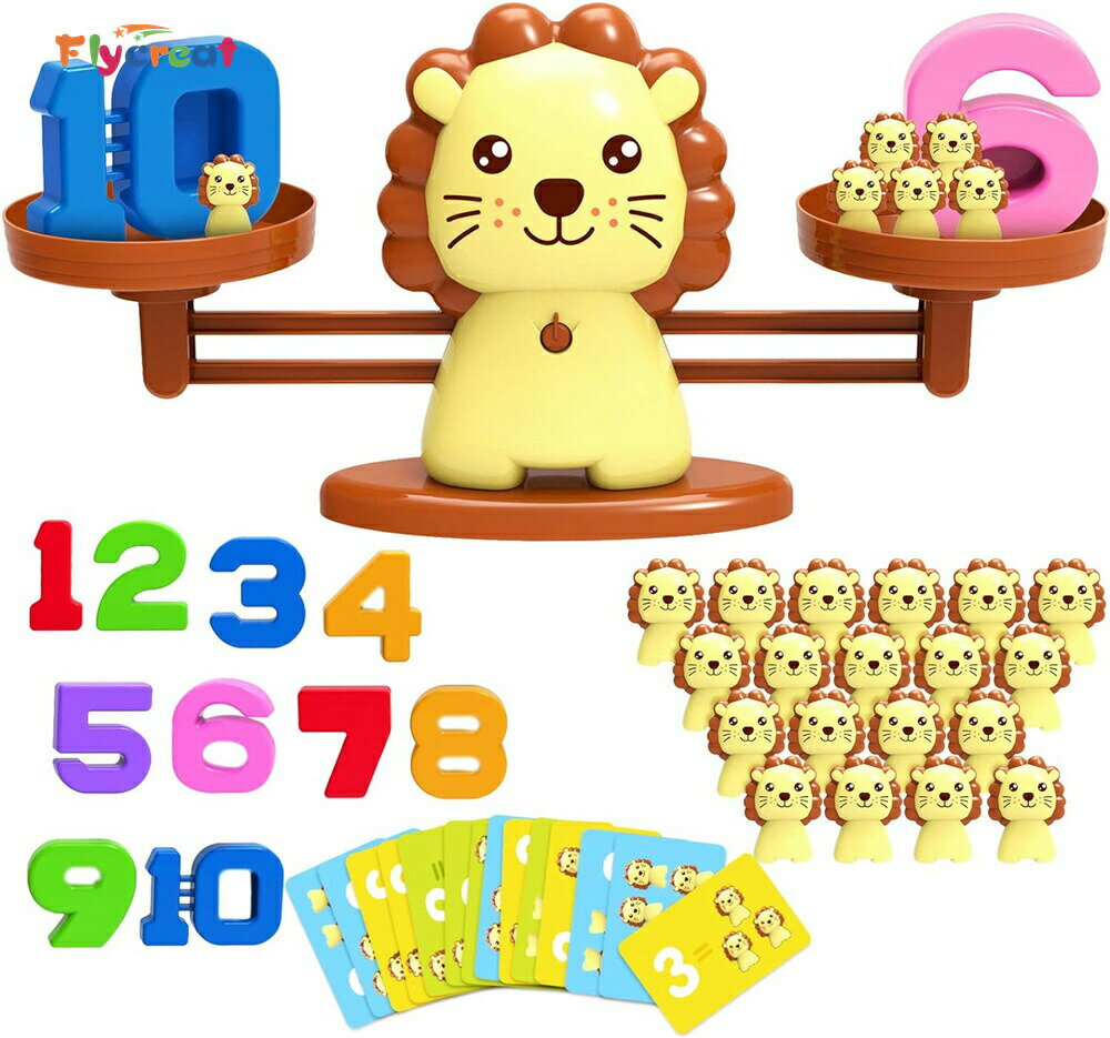てんびん 天秤 ライオン おもちゃ 数字 計算カード 1年生 バランスゲーム カードゲーム DIY 組み立て 大工さんごっこ 数学 算数 足し算 引き算 かずあそび 知育玩具 はかり モンテッソーリおもちゃ 脳トレ 教具 学習ゲーム 早期開発 3~ 6歳子供おもちゃ 【海外通販】のサムネイル
