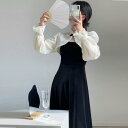 【送料無料】カジュアル きれいめ フェミニン ミモレ丈 長袖 チャイナ風 ボレロ カーディガン ワンピース 2点セット セットアップ