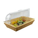 ブレッドバスケット パンかご フードカバー ブレッドケース 透明 お菓子/果物/デザート/チーズ/ケーキ/クッキー収納バスケット キッチン収納 プラスチック製蓋付き パーティー ビュッフェ用 (ベージュ,42*28)(3)