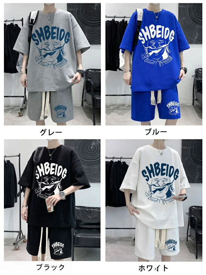 セットアップ メンズ 2点セット 半袖tシャツ ハーフパンツ プリント 上下セット 大きいサイズ スウェット ゆったり スポーツ 運動 カジュアル コーデ 夏新作 送料無料