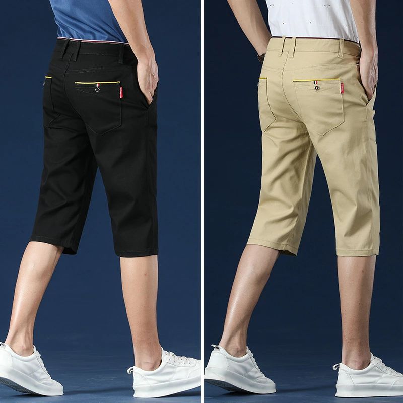 ゴルフウェア メンズ 夏 ストレッチパンツ ハーフパンツ 七分丈 膝下 ゴルフパンツ 半ズボン 無地 白 赤 紺 おしゃれ 春 秋 メンズファ
