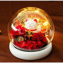 永生花 招き猫 母の日 ギフト プリザーブドフラワー 母の日 ガラス 枯れない花 永遠の花 ナイトライト ギフトボックス付き 結婚式 誕生日 記念日