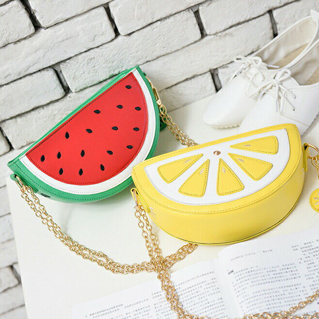 フルーツバッグ ミニショルダーバッグ スイカ レモン PUレザー チェーンストラップ スマホ収納 小銭入..
