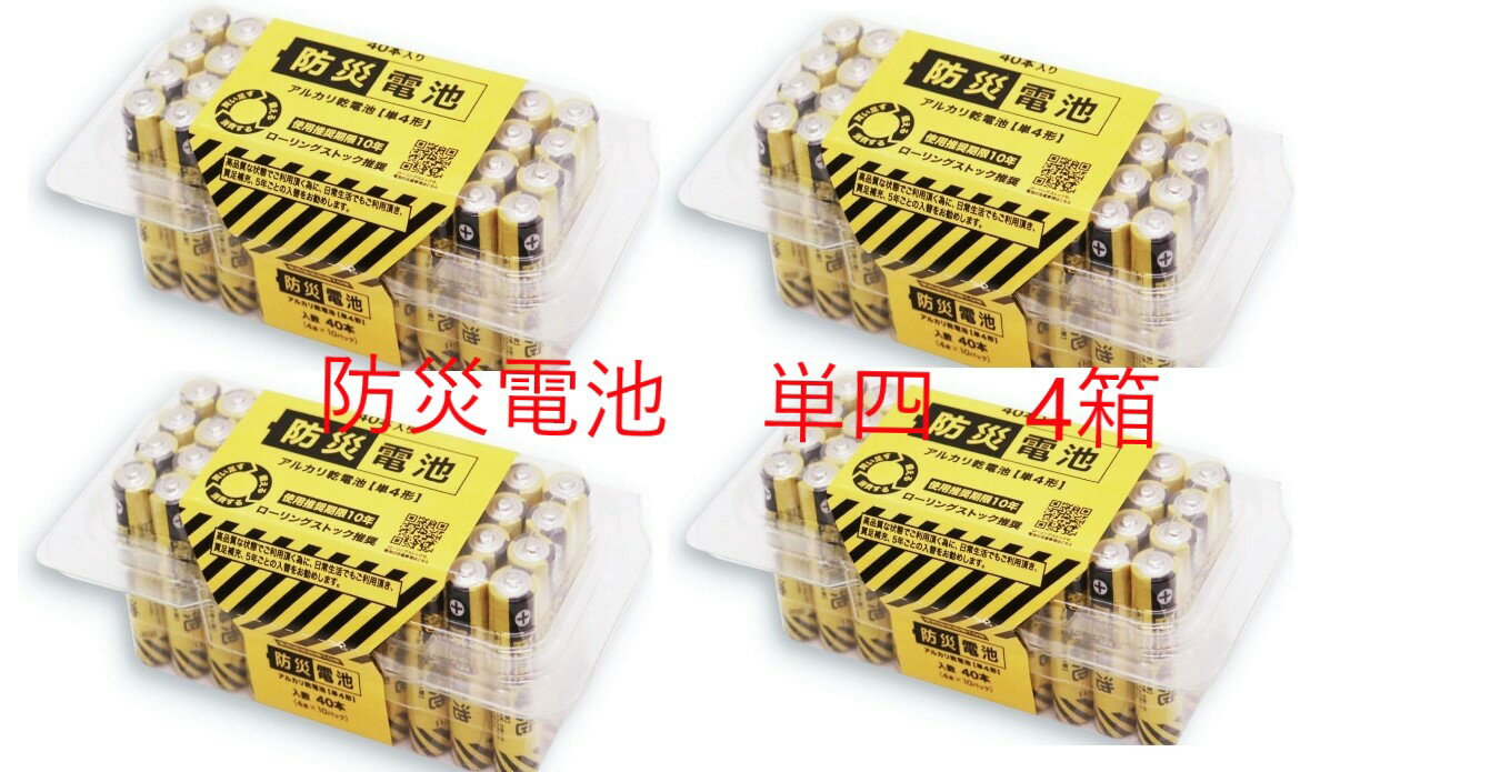 推奨期限10年　4箱セット　まとめ【送料無料】兼松 防災電池　防災単四乾電池　防災単4形電池専用プラスチックケース入りメーカー推奨期限約10年　単四アルカリ乾電池　※防災単四乾電池40本（4本×10）