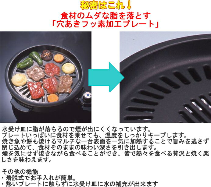 消煙グリラー ヘルシートーク 着脱式 KS-2310 RCP 日本製 調理用品 調理器具 焼き肉 焼肉プレート プレート ヘルシー ホームパーティー ロースター 3