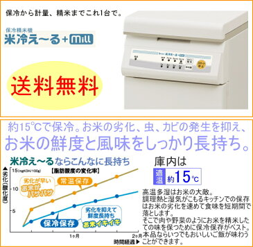 保冷精米機　米冷えーる＋ミル　30kg　（NCP-30W）　【RCP】【送料無料】【米びつ】【米櫃】【こめびつ】【保存】【保冷】【ストック】【保管】【収納】【エムケー】【計量】