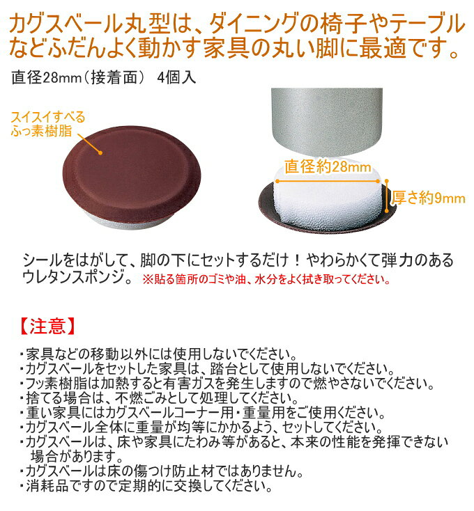カグスベール 丸型 4個入 RCP 日本製 ネコポス対応 家具スベール 家具移動 丸型 スポンジ 引っ越し お掃除 掃除 年末 模様替え テーブル イス 軽い家具 [2]