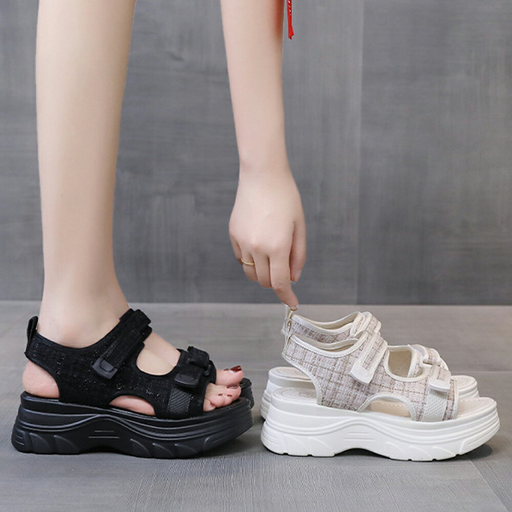 【送料無料】美脚　スポーツサンダル　ツイードサンダル　可愛い　お洒落　水着 浴衣 海水浴 温泉 旅行 ダンス セレブ レディースフラワー厚底ビーチサンダル 白　黒 厚底 ビーサン 花　マジックテープ　 厚底サンダル　スニーカーサンダル　カジュアル　韓国ファッション