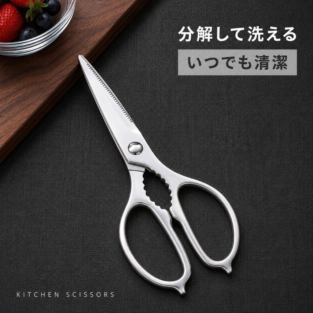 キッチンバサミ 分解 オールステンレス 食洗機対応 軽量 85g ギザ刃 キッチンばさみ キッチンはさみ 料理ハサミ 調理用ハサミ 万能ハサミ 料理ばさみ 洗える 清潔 サビに強い 切れ味長持ち 研ぎ直し可 キャンプ アウトドア おしゃれ おすすめ