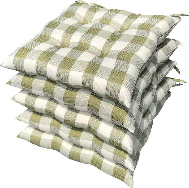 5枚 シートクッション Cチェック 約45×45cm GN 日本製 送料無料 おしゃれ かわいい 椅子用 ヌード クッション ひも付き 背もたれ ソファー テレ...