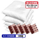 5枚 ヌード座布団 + 座布団カバー 55x59 しじら格子 セット 約55×59cm レッド 送料無料 日本製 銘仙判 来客用 リモート 業務用 綿 法事 和...