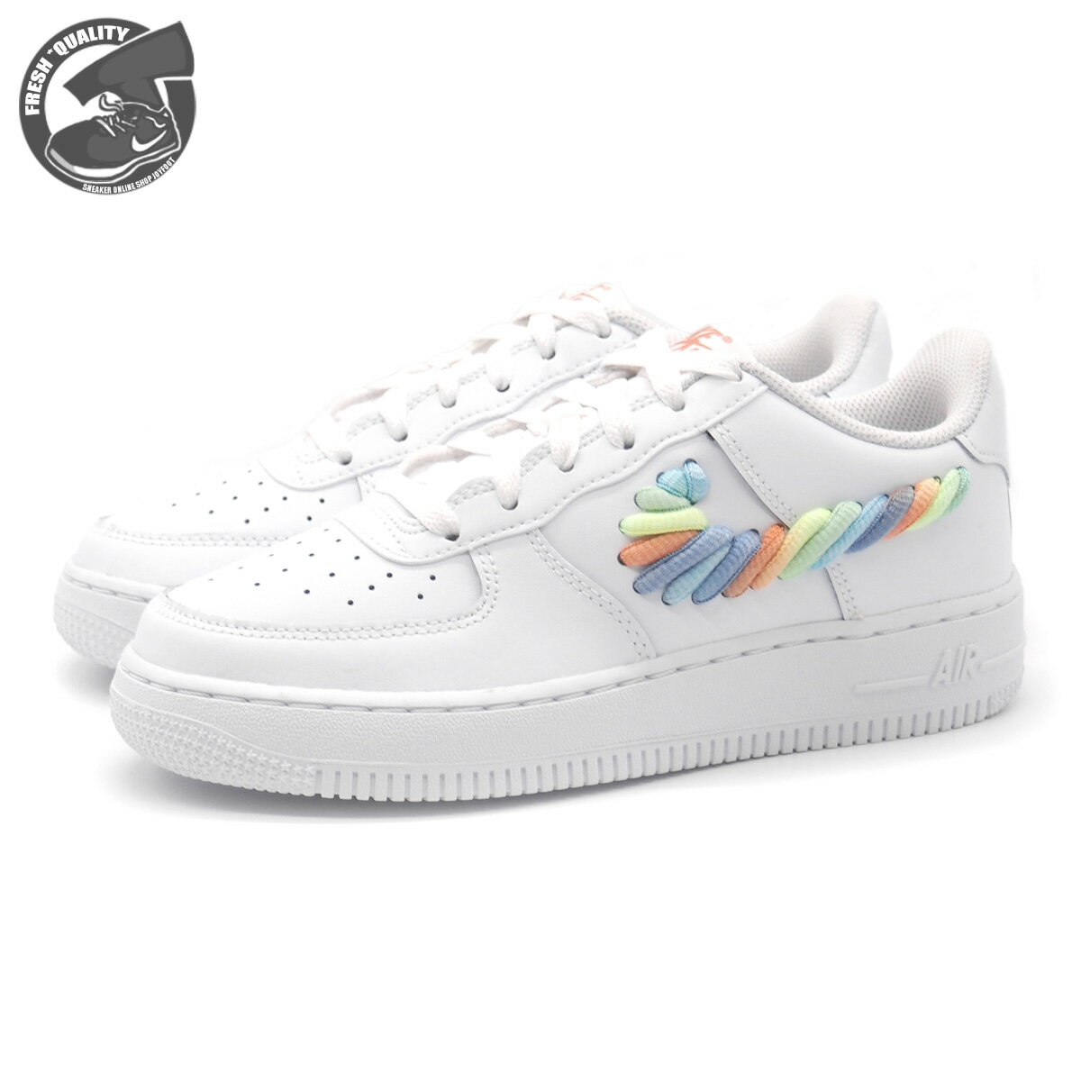 NIKE AIR FORCE 1 (GS) "Rainbow Swoosh" WHITE/MULTI-COLOR-TERRA BLUSH-VAPOR GREEN fq4948-100 ナイキ エアフォース1 (GS) "レインボースウッシュ" ホワイト/マルチカラー GSモデル レディース対応サイズ