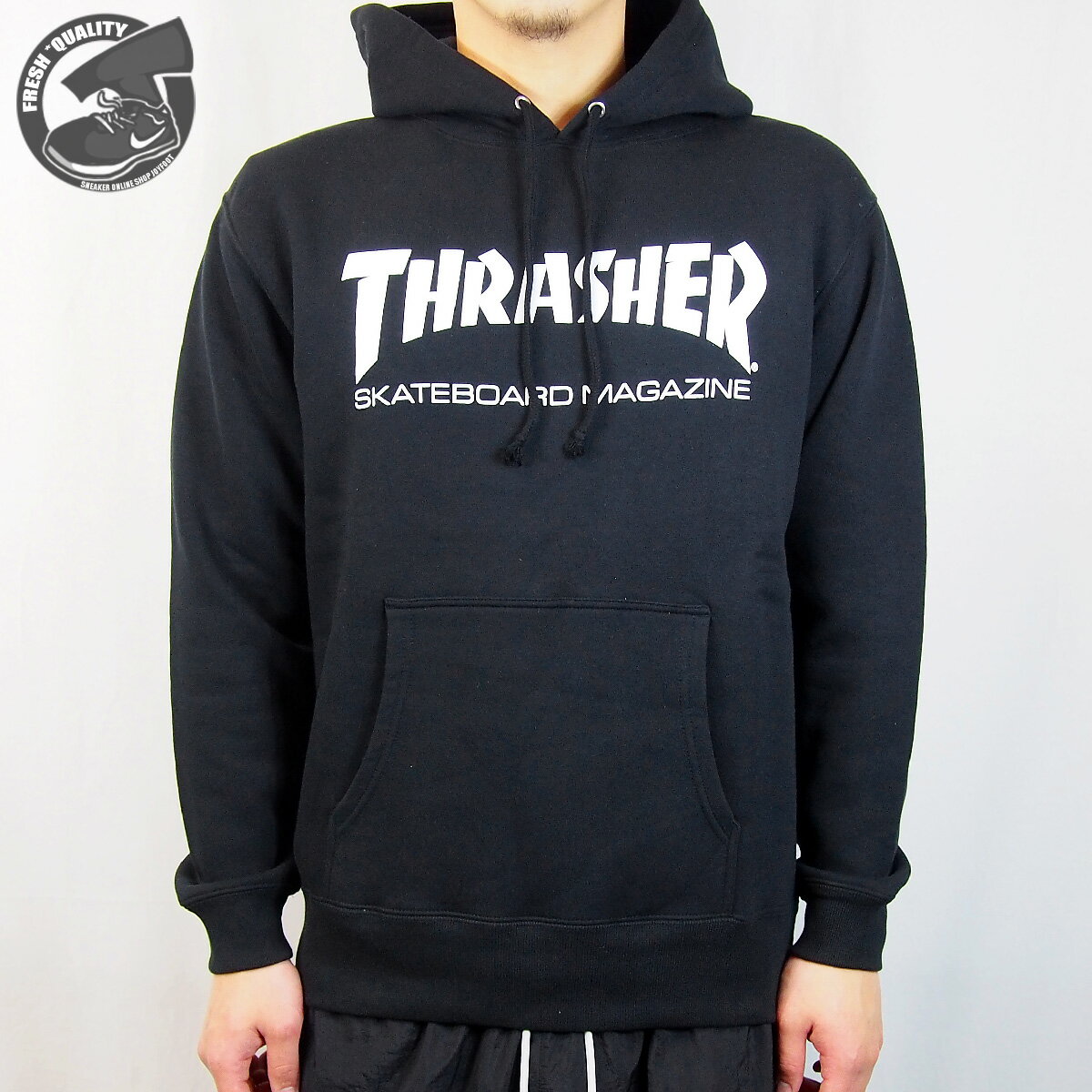 th8501-black THRASHER MAG LOGO HOODIE BLACK/WHITE スラッシャー マグ ロゴ フーディー ブラック/ホワイト
