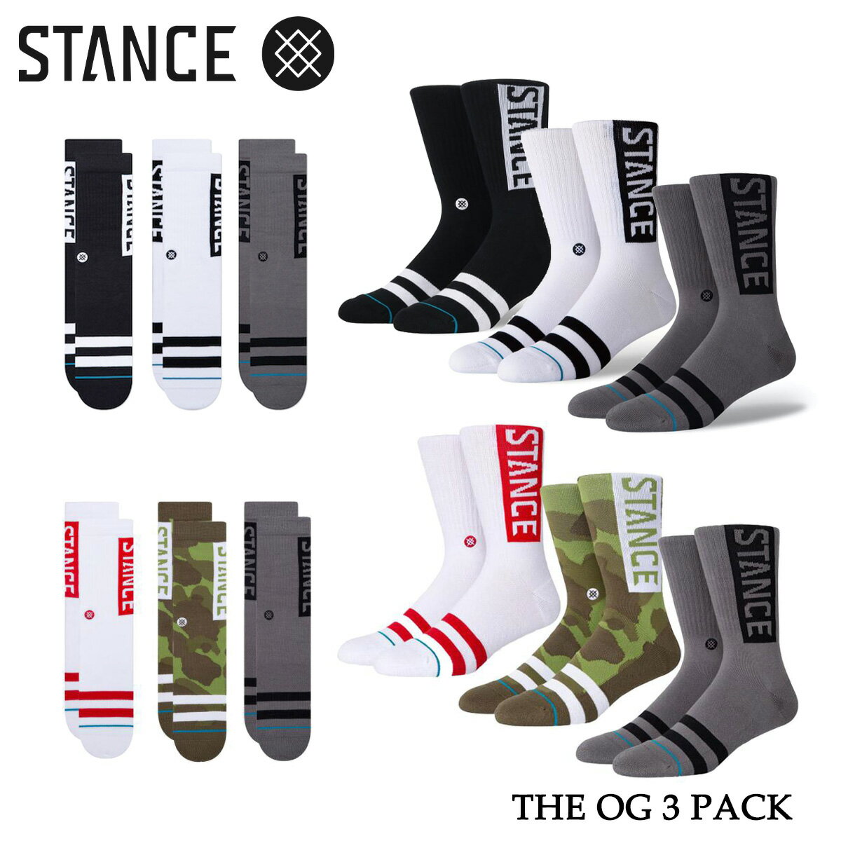 【Px5倍 お買い物マラソン】STANCE THE OG 3 PACK A556C20OG3 スタンス ソックス オージーソックス 3パック ブラック ホワイト ホワイトレッド グレー カモ メンズ 靴下