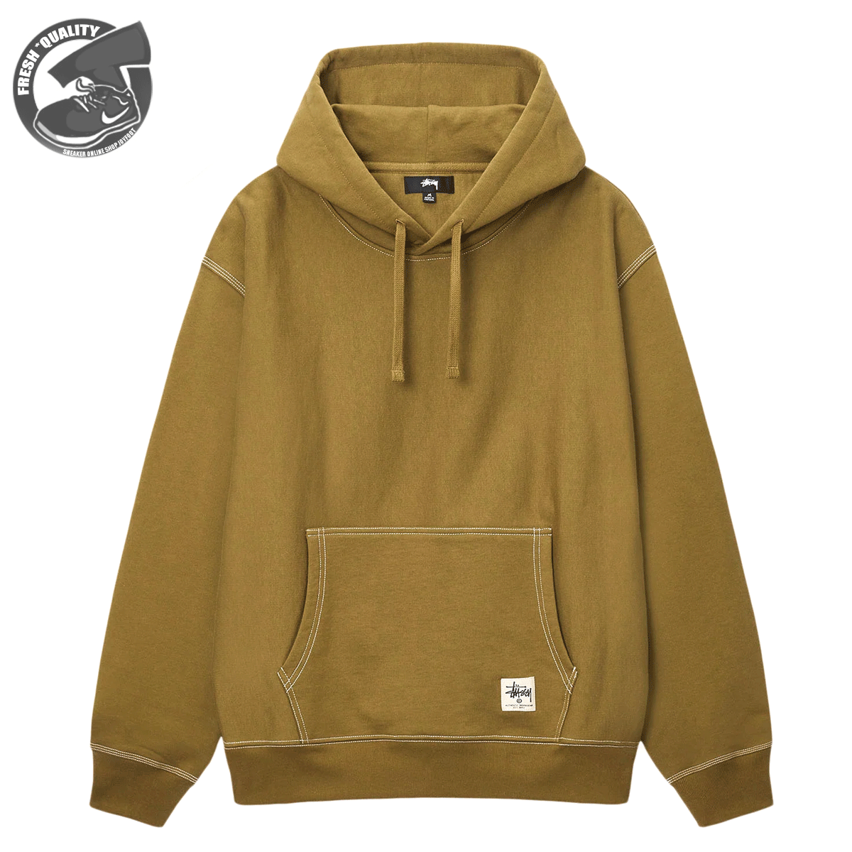 ステューシー パーカー メンズ 【お買い物マラソンポイント3倍】STUSSY CONTRAST STITCH LABEL HOOD OLIVE 118459 ステューシー コントラスト スティッチ ラベル フード オリーブ 2023HO