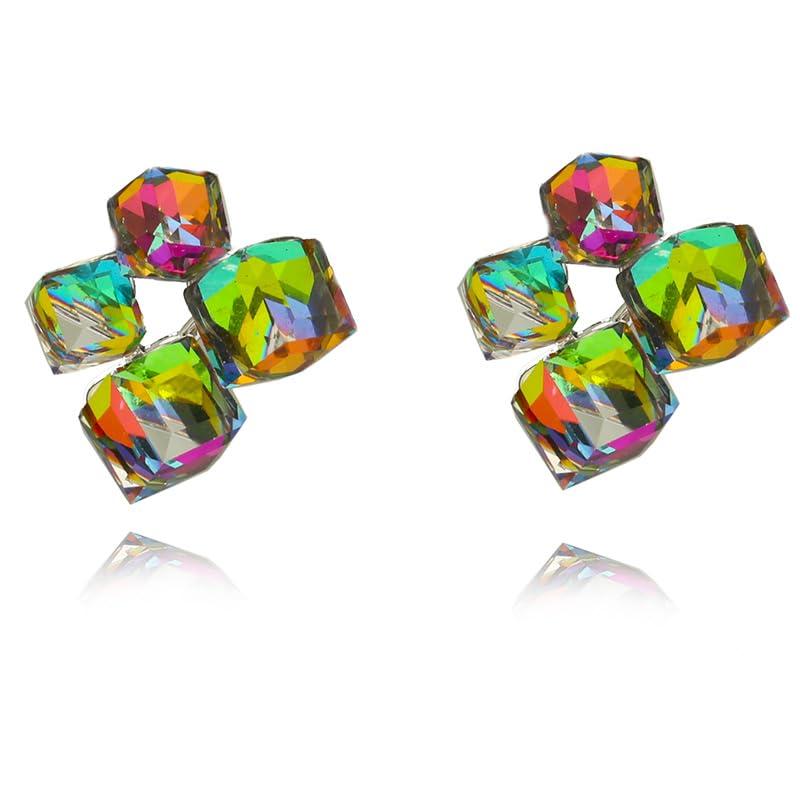 Small, stylish, and simple square crystal earrings that change color in the light. Sparkling fashion earrings for women, popular choice, hypoallergenic, 18k gold.