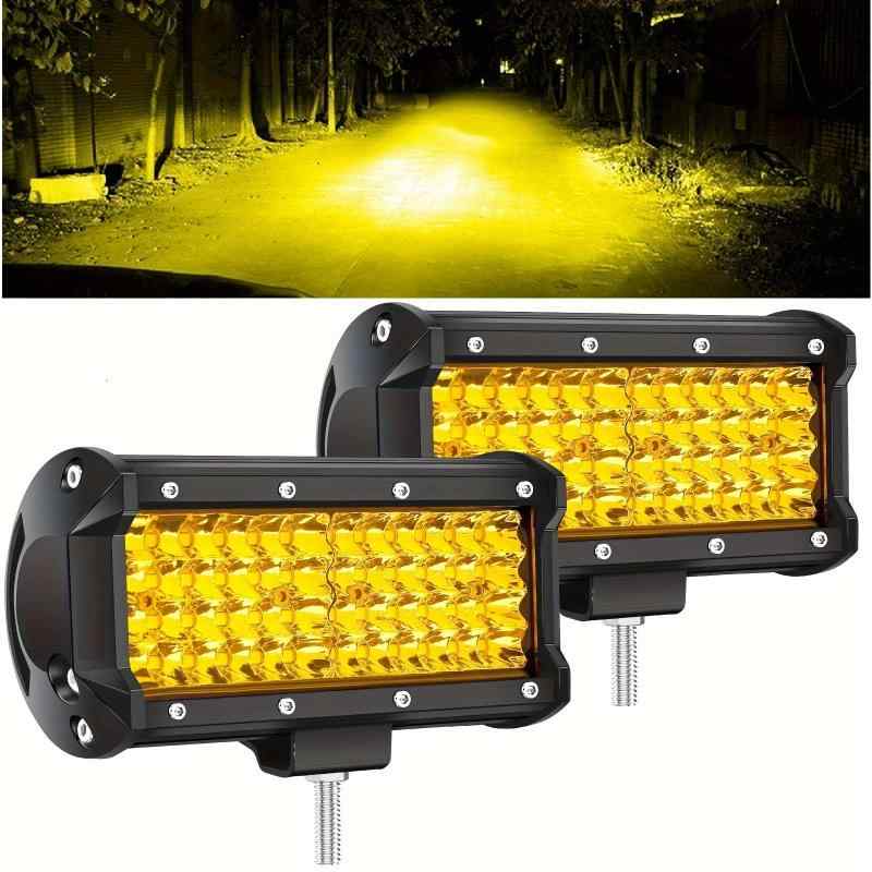 Largoods 7インチ LED ライトバー 作業灯 114w デッキライトバック集魚灯 前照灯 投光器 イエロー 12v24v兼用狭角 高輝度 防水 防塵 省エネ 取付角度調整可能 SUV ATV UTV 各種作業車に対応 2個セット