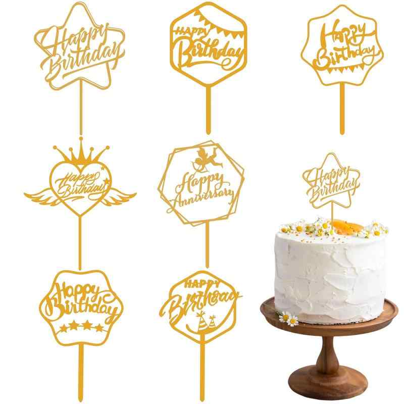 ゴールド ケーキトッパー 9枚セット appy Birthday ケーキ挿入カード お誕生日 ウエディング 結婚式 パーティー ケーキ飾り 飾り付け材質：アクリルサイズ：約10*16cmゴールドのケーキトッパーがたくさんあります。アクリル製ケーキトッパーは再利用可能です。誕生日ケーキをより可愛く華やかに飾ります。ウェディング、バレンタインや結婚式のケーキに使えるケーキトッパーも2種類入っています。パッケージ：ケーキトッパー9個セット