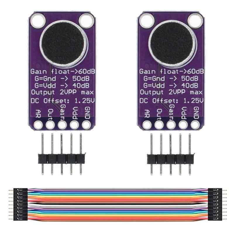 2個マイクアンプボードMAX9814 AGCマイクモジュールオートゲインコントロールfor Arduinoジャンプワイヤ付き
