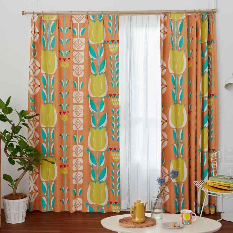 ジョイフル39楽天市場店のスミノエ(Suminoe) ドレープカーテン オレンジ 100×200cm チューリッペン 洗える V1365 1枚入｜アングル2