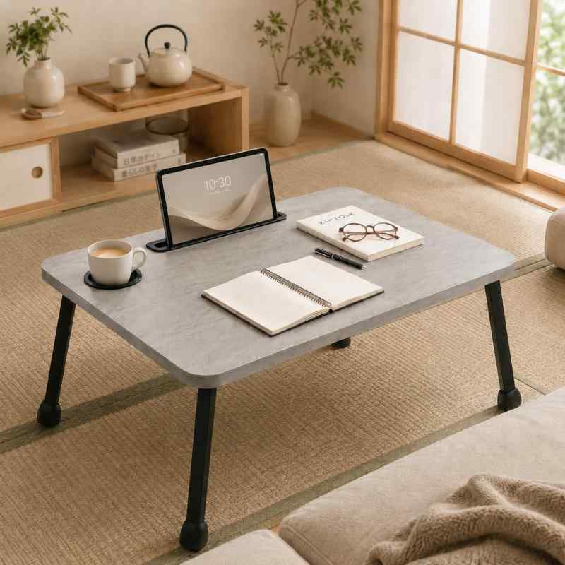 折りたたみテーブル ちゃぶ台 幅70cm*奥行40cm*高さ34cm 組み立て不要 パソコンデスク リモートワーク ミニテーブル 座卓 コンパクト タブレットスタンド ドリンクホルダー付き 持ち運び便利 joyful11-10045889 ジョイフル39楽天市場店 パッケージ画像