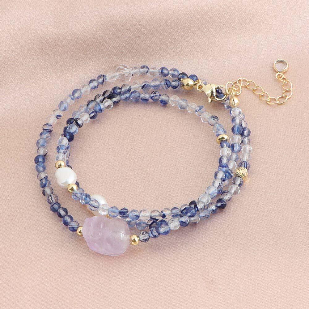 Crystal - 天然石 ブレスレット 4MM ストロベリークォーツ 天然石ブレスレットパワース トーンブレスレッ スアクセサリー
