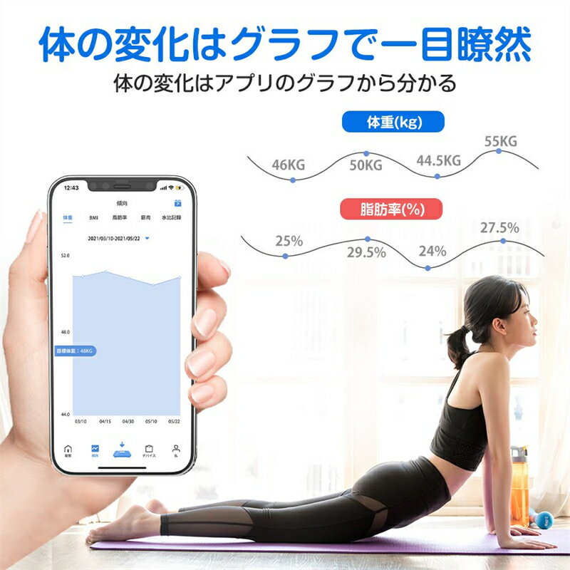 体重計 体組成計 スマホ連動 iphone 日本語説明書 高精度 体脂肪率 基礎代謝量 Bluetooth 筋肉量 BMI値 体内水分 健康管理 iOS Android 対応