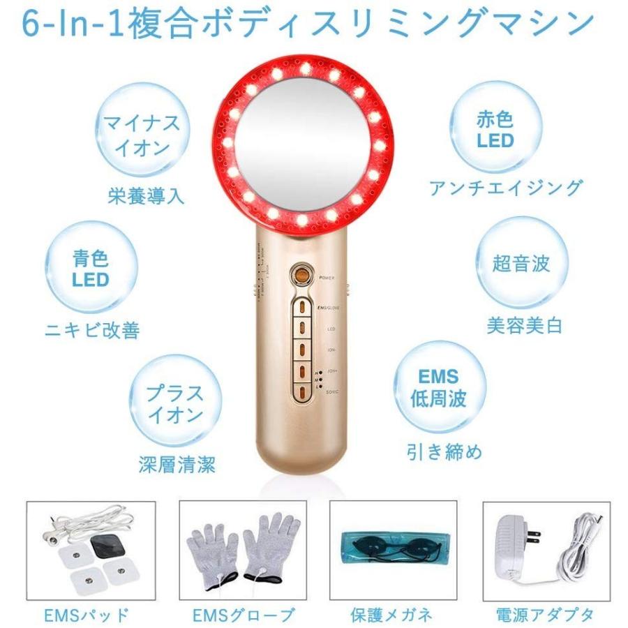 超音波 美顔器 EMS イオン導入 イオン導出 ボディメイク 光エステ 赤・青LED 1台6役 リフトアップ 引き締め ボディケア フェイスケア 母の日 プレゼントのサムネイル