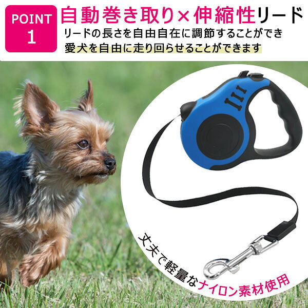犬 伸縮リード 犬用 3m リード　おしゃれ 人気 おすすめ かわいい 中型犬 大型犬 小型犬 長い フック joyful3150-10001546 Alice楽天市場店 サンプル画像2