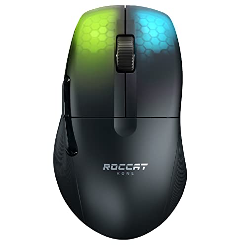 ROCCAT KONE Pro Air ゲーミングマウス (ワイヤレス, エルゴノミック, 軽量75g, Titanスイッチオプティカル, 光学式Owl-Eye 19K dpi,,熱処理PTFE, 半透明, RGB, サイドボタン) ブラック ドイツデザイン 国内正規品 ROC-11-410-01