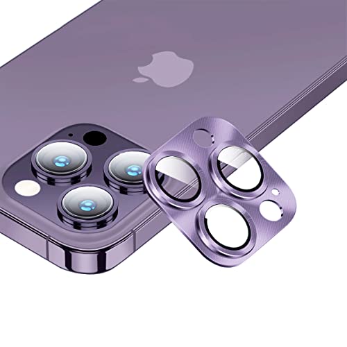 iPhone 14 Pro/iPhone 14 Pro Max カメラフィルム [Kakuki] アイフォン14 プロ/アイフォン14 プロ マックス カメラ保護フィルム 耐衝撃 露出オーバー防止 アルミ合金 カメラカバー (iPhone 14 Pro / 14 Pro Max, パープル)