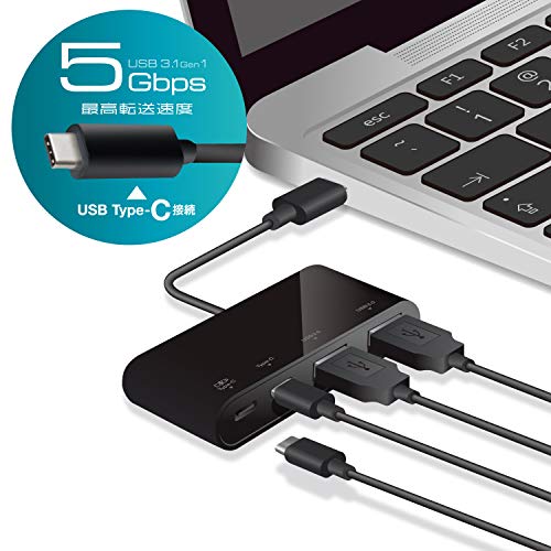 GR USBnu USB Type c USB3.1Gen1 (AX2|[g/ Type-CX2|[g) oXp[yUSB PDΉzMacBook/iPad/Surface GO Pro 7 / Chromebook ΉubN U3HC-A423P5BK